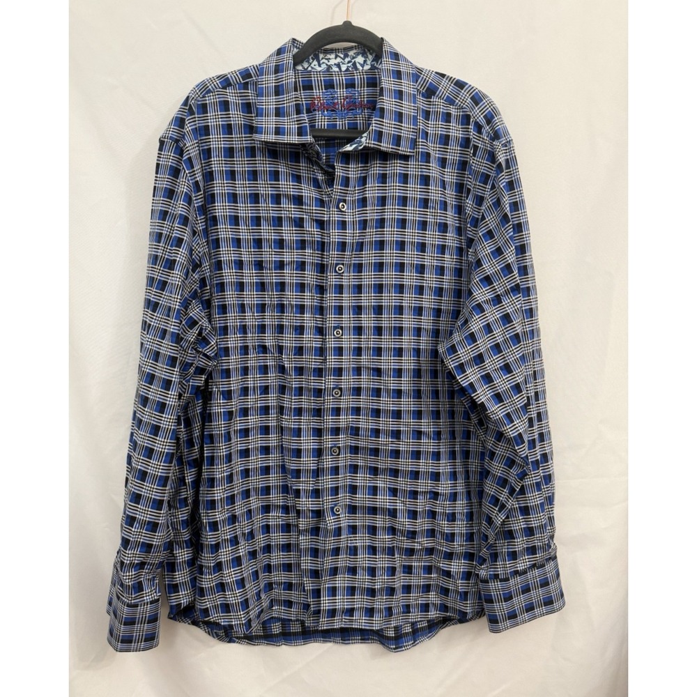 Robert Graham Shirt Mens 3XL Blue Plaid Flip Cuff Button Up Long Sleeve